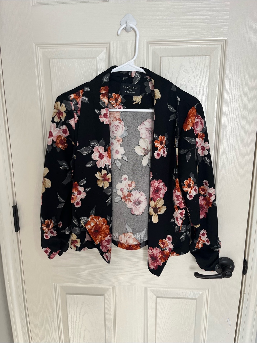 Love Tree Black Floral Open-Front Blazer Jacket